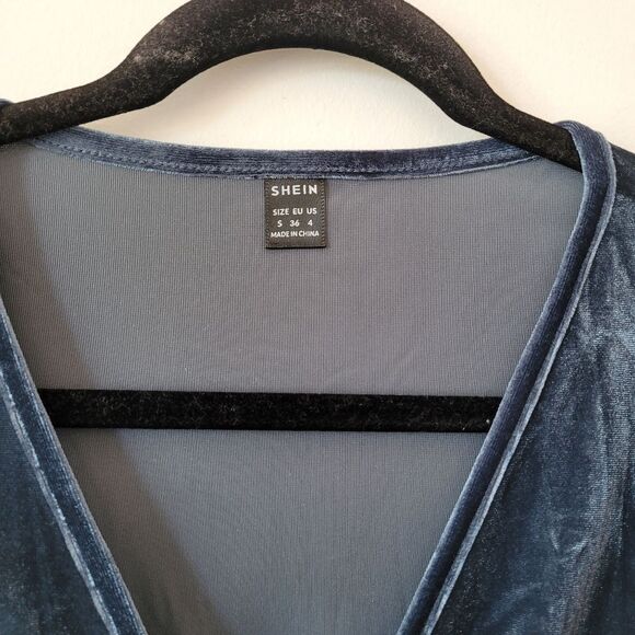 Blue Velvet Midi Dress Cottage Peasant Fairy Ethereal Whimsigoth Hippie Gypsy S - Picture 5 of 7